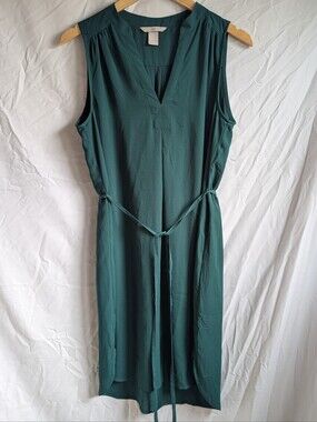 H&M Teal Sleeveless V-Neck Midi Dress with Waist Tie